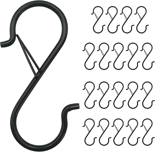 Miniatura 8 de 12 piezas de ganchos en S para colgar, ganchos de clóset resistentes de 3.5 pulgadas con hebilla de seguridad, ganchos de clóset para colgar Negro