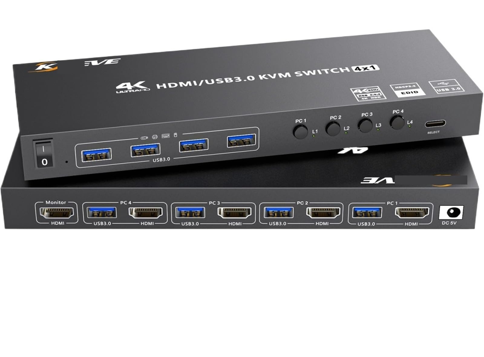 HDMI KVM Switch 4 Computers 4K@60Hz Simulation,4 Port USB3.0 KVM Switches for 4 PC Share 1 Monitor Keyboard Mouse Printer(with US Plug)-image-46