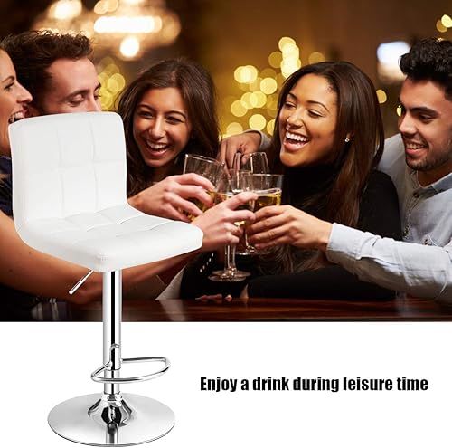 Miniatura 7 de Juego de 2 sillas de bar, taburetes de bar modernos giratorios ajustables sin brazos, altura de mostrador, taburetes de bar de piel sintética para