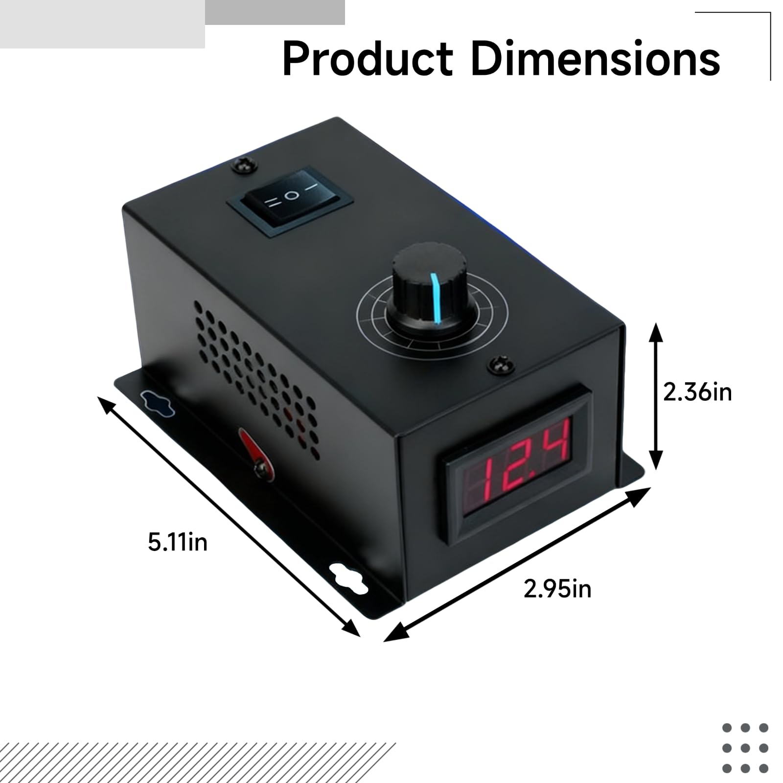 Controlador de velocidad de motor de 40 A CC, interruptor de velocidad variable PWM de 12 V a 48 V, control de motor ajustable con marcha atrás, pantalla de voltaje, carcasa de metal, tamaño compacto