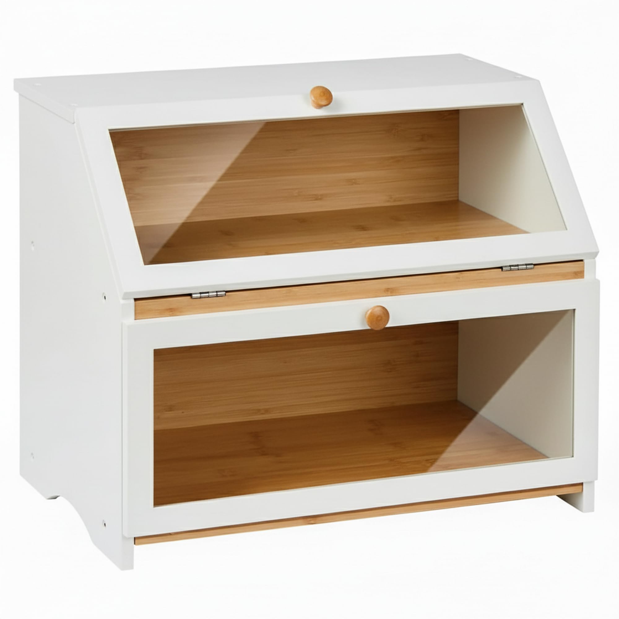 SG Traders Double Decker Bamboo Bread Bin 2-Layer Bread Box Eco-Friendly Kitchen Storage Box with Lid for Freshness Natural, Organic, and Sustainable Food Storage Solution (Modern - White) — image 1