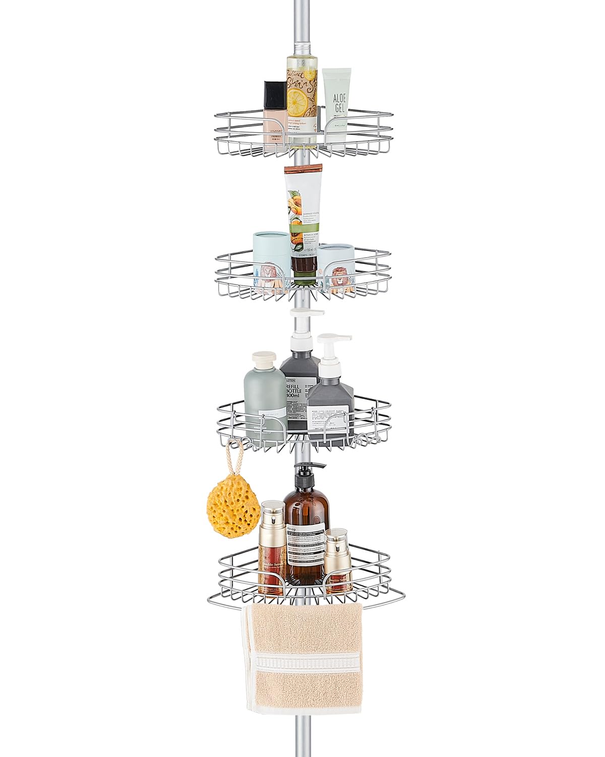 WPT Grey Shower Caddy Tension Pole for Bathroom, Stainless Steel Corner Shower Caddy Organizer Stand for Bathtub Shampoo Storage, 4 Tier Adjustable Shelves, 28.7 to 104.7 Inches ( Similar to one in stock)