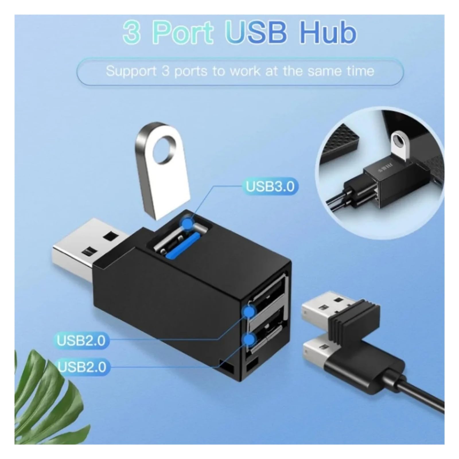 Hub USB 3.0 3-portowy rozdzielacz 5 Gb/s do laptopa PC Mac (czarny)