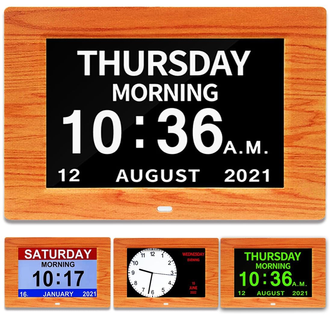 NALACAL Elderly Digital Clock with Day and Date, 7 inch Large Display Clock Dementia Calendar Clock Alzheimer's Day Clock for Dementia 3 Custom Reminders, Auto Brightness, Loud Alarms, Memory Function