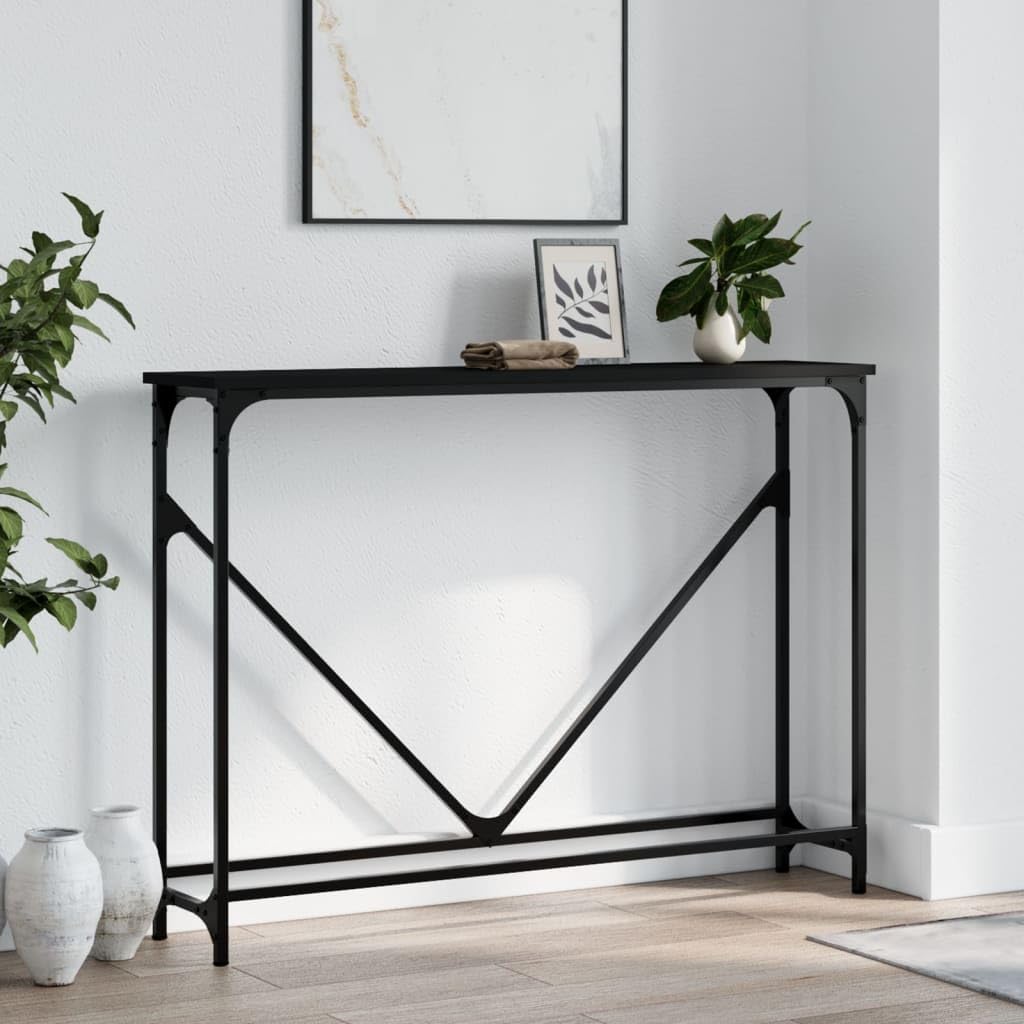 SXZenSpace Console Table Black 102x22.5x75 cm Engineered Wood Hallway Side with Metal Frame Adjustable Feet Slim Sofa for Living Room Corridor Bedroom
