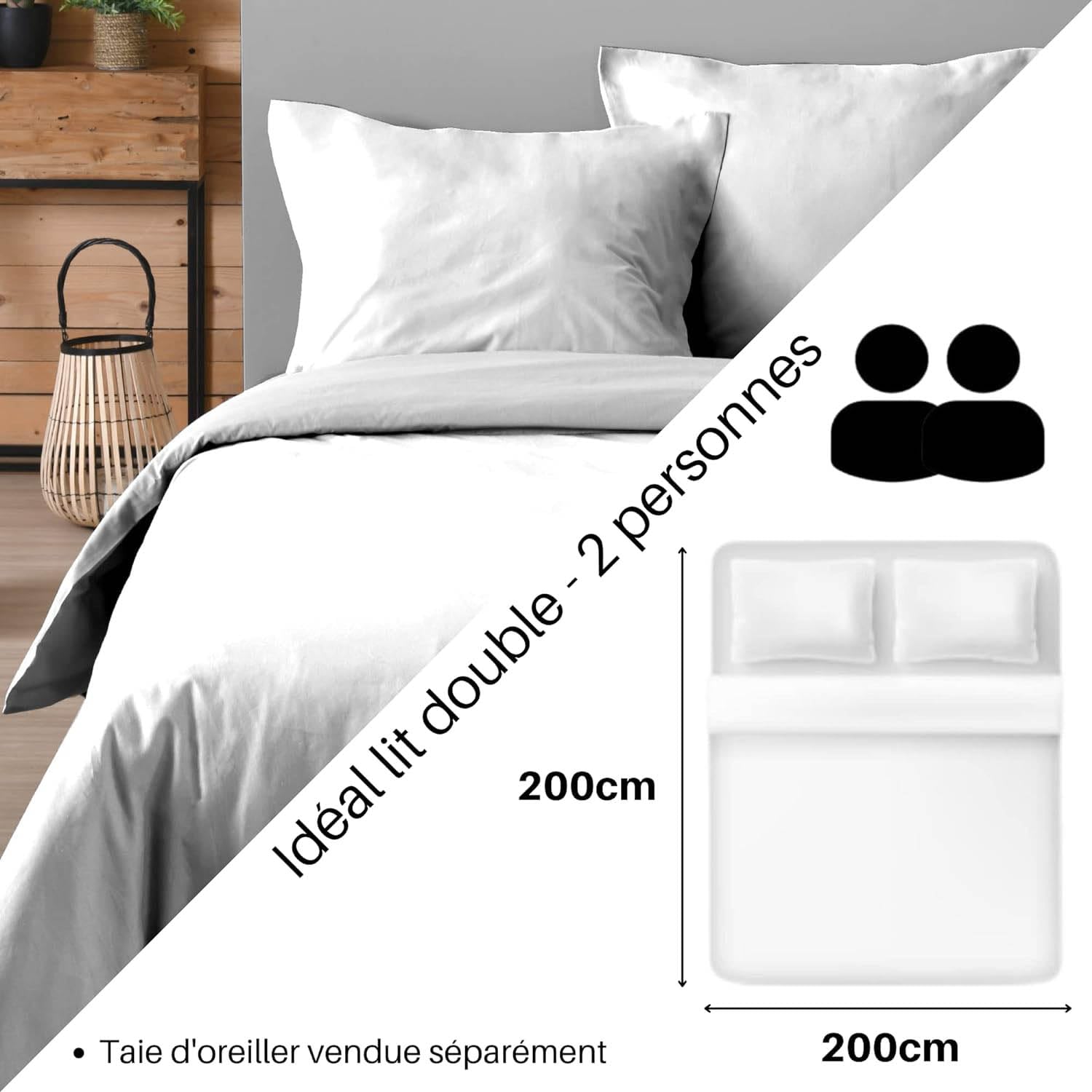 Lovely Casa, Duvet cover, Size 200 x 200 cm, 100% Oeko-Tex certified cotton, White, Eden model, Bedding for home - Image 3