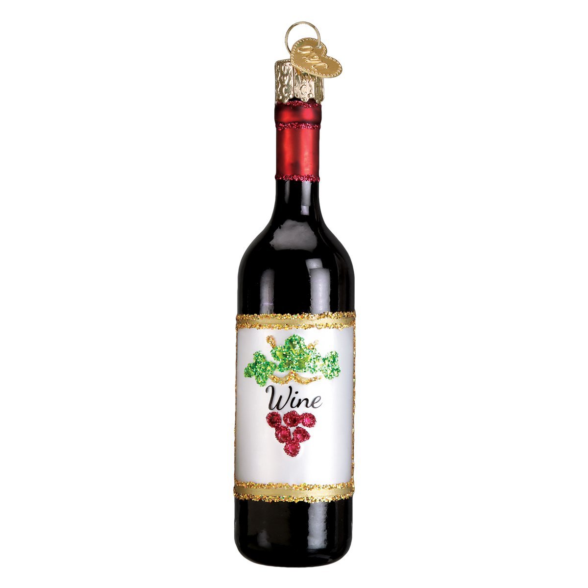 Old World Christmas Red Wine Bottle Glass Blown Ornament for Christmas Tree, Handcrafted Holiday Decoration, Adult Beverages Collection