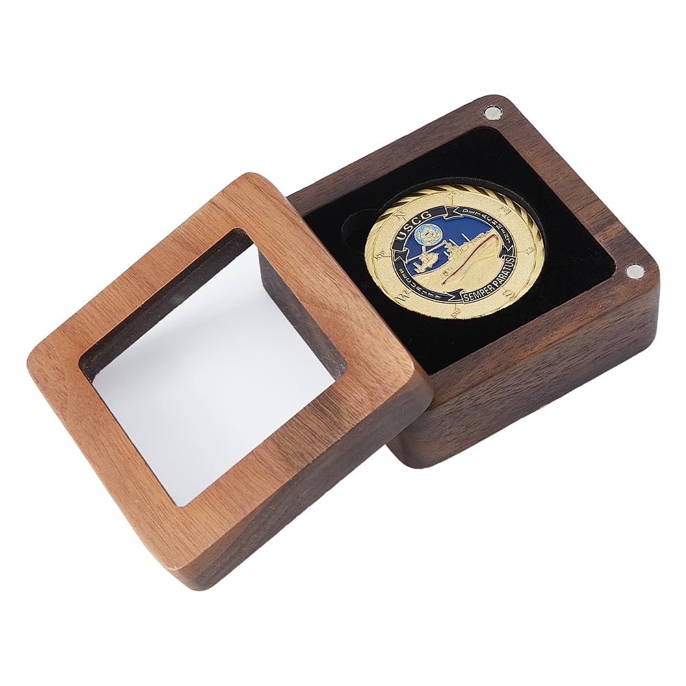 SUPERFINDINGS Scatola di Presentazione per Pezzi di Monnaie in Legno Presentazione per Pezzi di Monnaie Scatola di Presentazione per Pezzi di Monnaie con Chiusura in Velluto Nero da 40mm Porta Pezzi