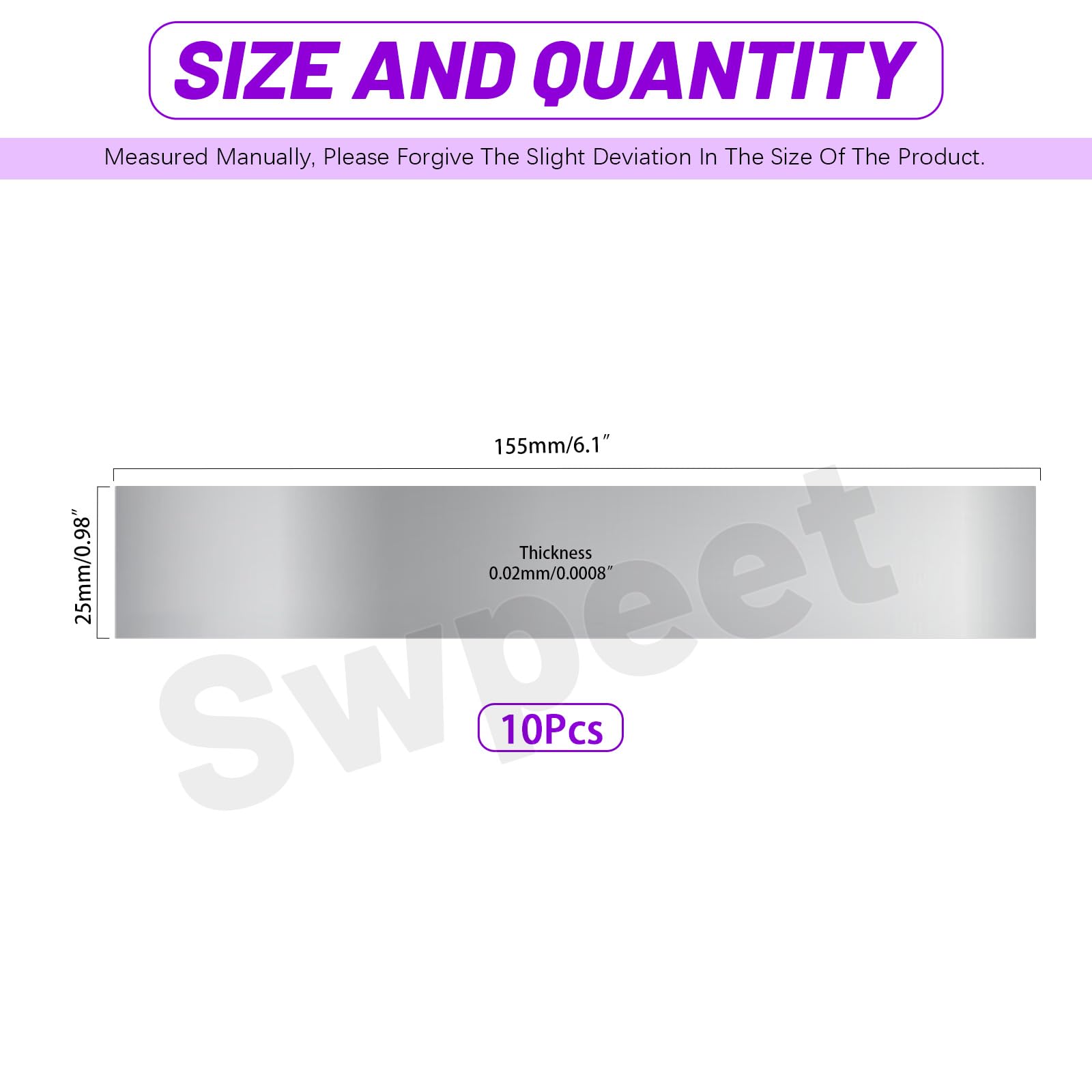 Swpeet Kit 10 spessori acciaio inossidabile 304 2,5 cm x 15,2 cm x 0,0 cm strisce metallo
