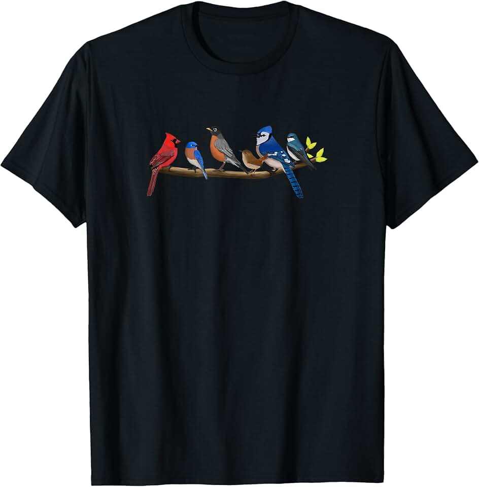 jz.birds Birds on a Branch Bird Lover Birdwatcher Bluebird Cardinal T-Shirt