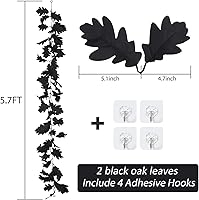 Vista 2 de RECUTMS Guirnalda de hojas negras, 2 unidades, 5.7 pies, Halloween, otoño, artificial, colgante, decoración de vid de otoño, arce para el hogar