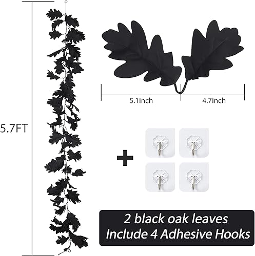 Miniatura 2 de RECUTMS Guirnalda de hojas negras, 2 unidades, 5.7 pies, Halloween, otoño, artificial, colgante, decoración de vid de otoño, arce para el hogar
