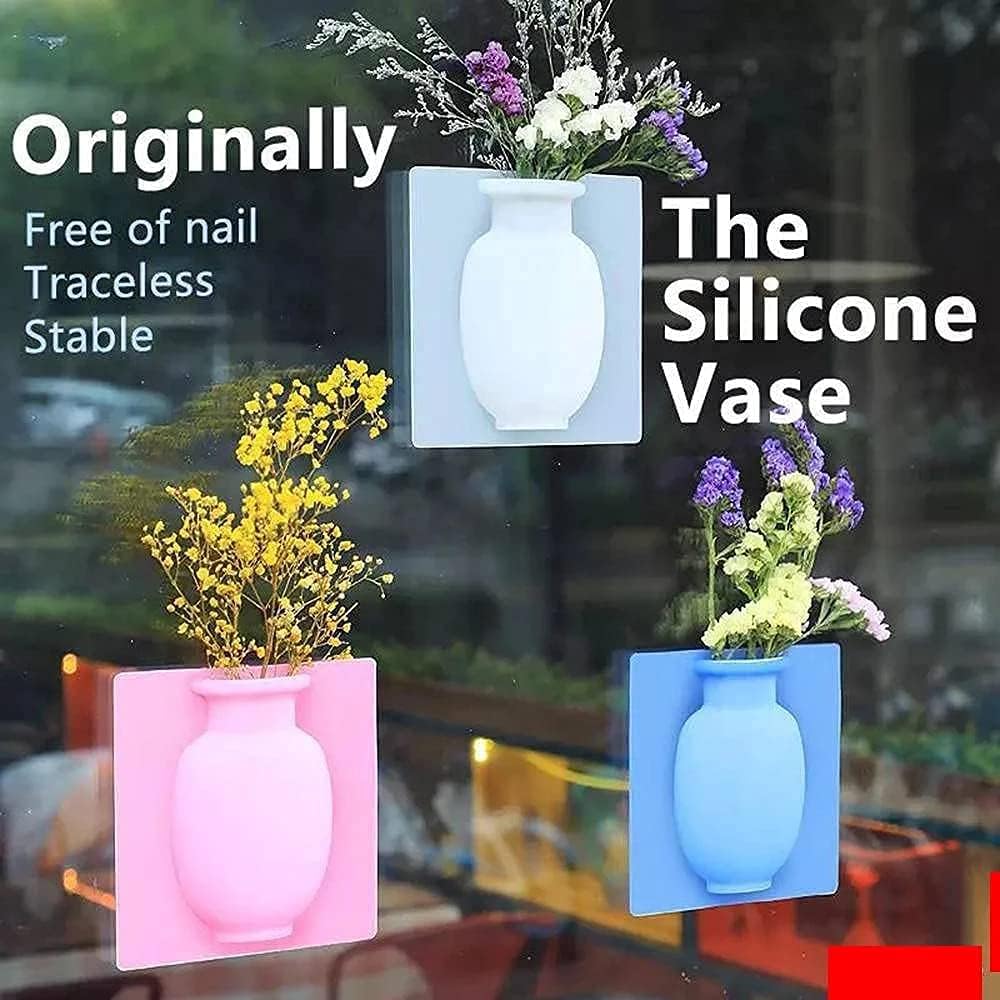 Dingws, vaso da fiori in silicone autoadesivo, portatile, per montaggio a parete, finestra, casa, cucina