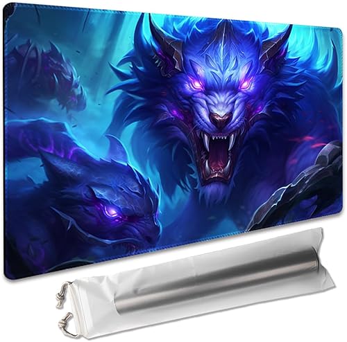 Tapete de juego MTG de 24 x 14 pulgadas, compatible con OCG CCG RPG TCG Playmat (azul el lobo)