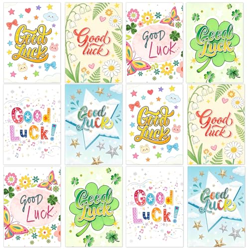 Flankor 12 Good Luck Cards with Envelopes & StickersMultipack Good Luck In Your Exams Card New Job School Leavers Gifts for Students