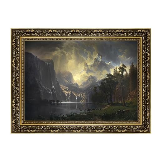Among the Sierra Nevada, California 1868 by Albert Bierstadt Oil Painting Reproductions Wall Art Canvas Print, Gold Framed Mountain Landscape Picture Vintage Decor for Room Home Office 24x36inch