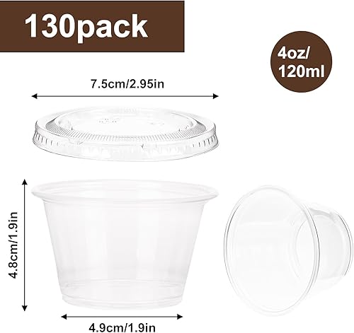 Miniatura 2 de Moretoes 130 vasos de gelatina de 4 onzas con tapas, recipientes pequeños de plástico con tapas, tazas herméticas y apilables, aderezo para