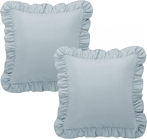 Miniatura 8 de KKJIAF Juego de 2 fundas de almohada con volantes de 26 x 26 pulgadas, fundas de almohada cuadradas con volantes color azul polvoriento, fundas de