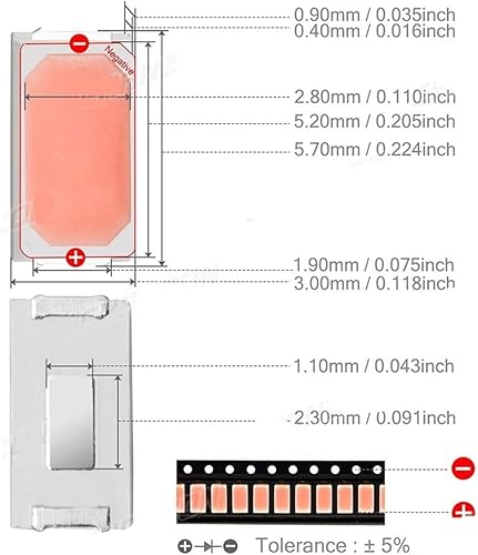 Miniatura 2 de 10 chips de diodo LED SMD 5730 5630 de 0.1 W, 0.2 W, 0.5 W, blanco cálido, rojo, verde, azul, amarillo, naranja, UV, morado, rosa, emisión de