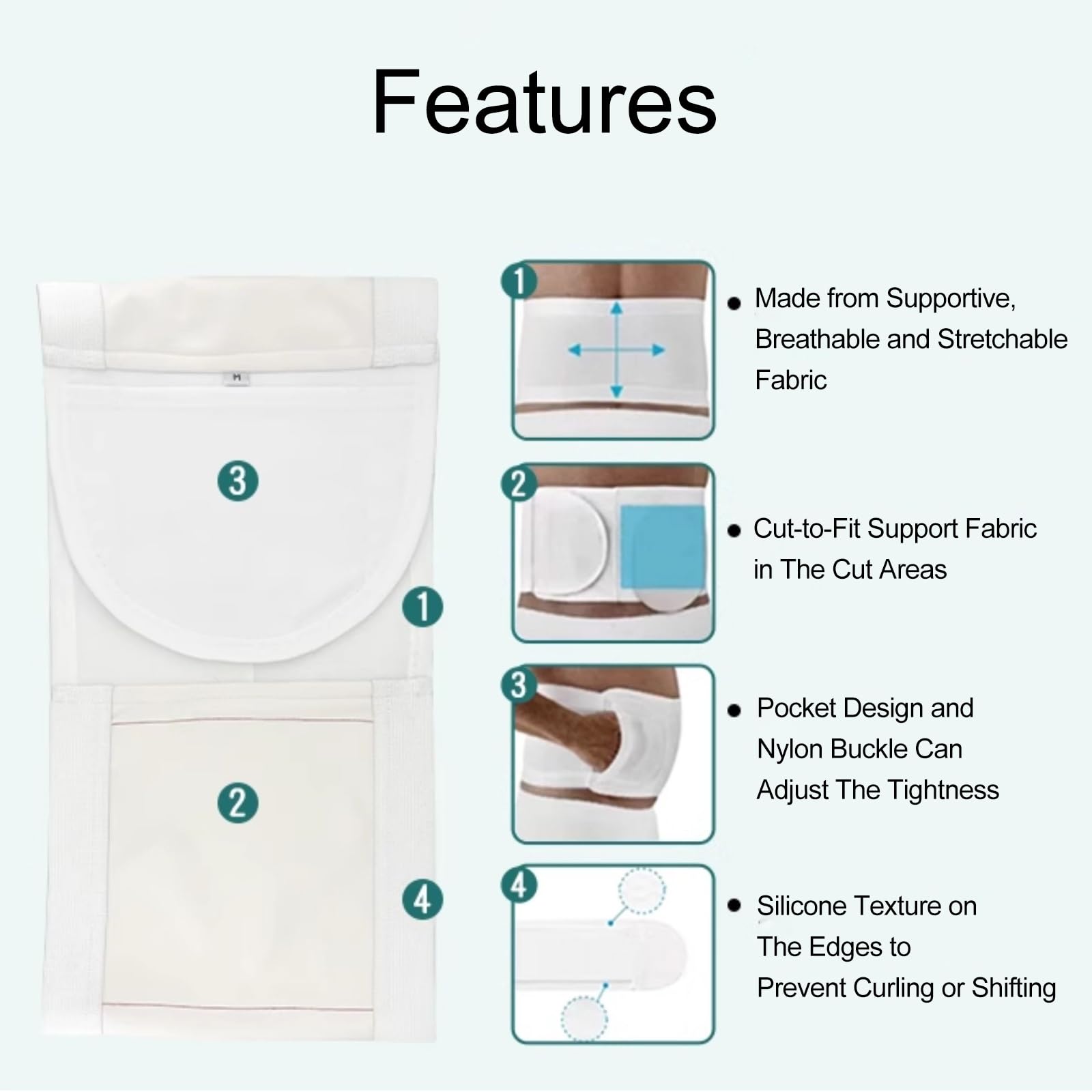 Pas Przepuklinowy Stomijny, Docinane Pasy Stomijne, Podparcie Stomii, Regulowany Pas Brzuszny, do Kolostomii i Ileostomii(M)