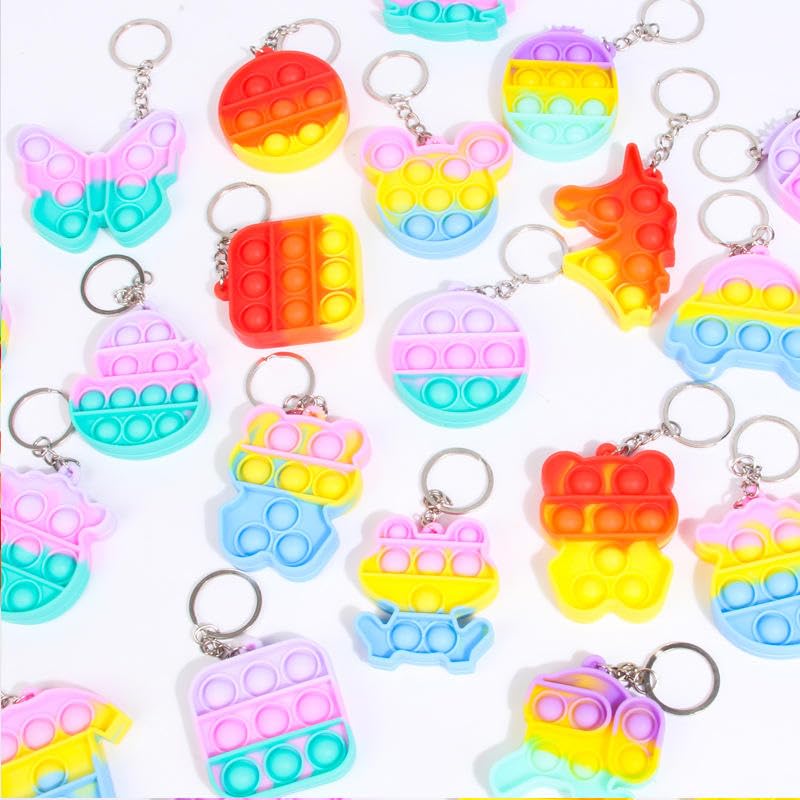 Image of Compact Silicone Popit Keychain Keyring - Sensory Stress Relief Fidget Toy for Anxiety - Mini Portable Bubble Popping Fun on-the-Go - Travel-Size Pop Bubble Keyring