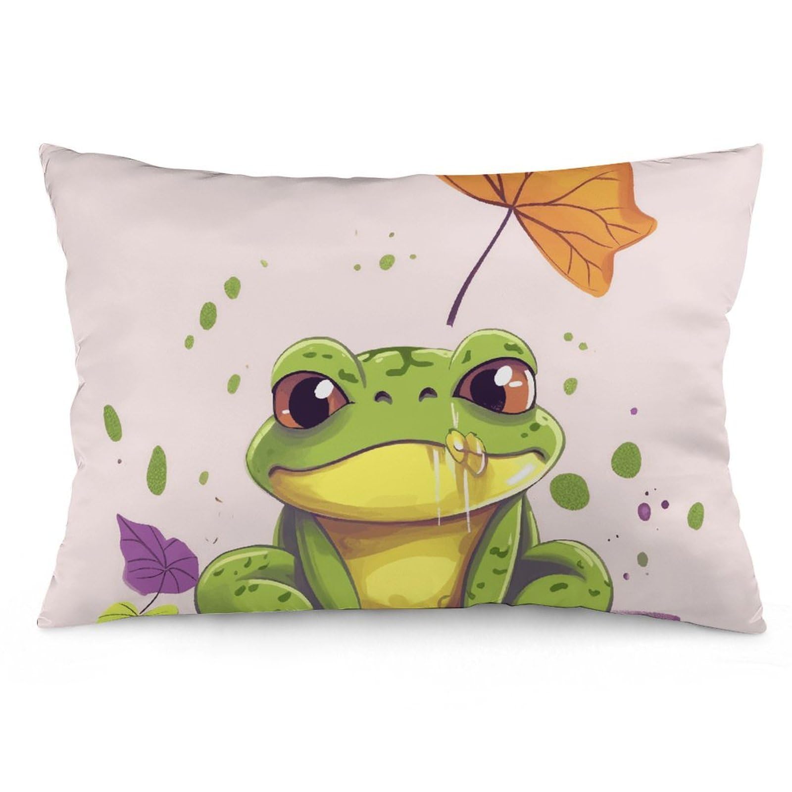 2 Pack Pillow Cases for Hair and Skin, Soft Breathable Pillow Case Covers with Hidden Zipper, Leaves and Frog Pillowcase 12 "x20 Pillow Covers for Sleeping Gift