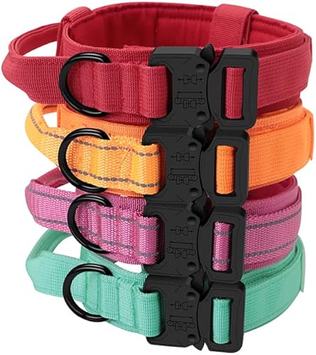 Miniatura 7 de BUYTER Collar táctico de nailon reflectante para perro, militar, ajustable, duradero para pastor alemán grande, entrenamiento al aire libre, caminar