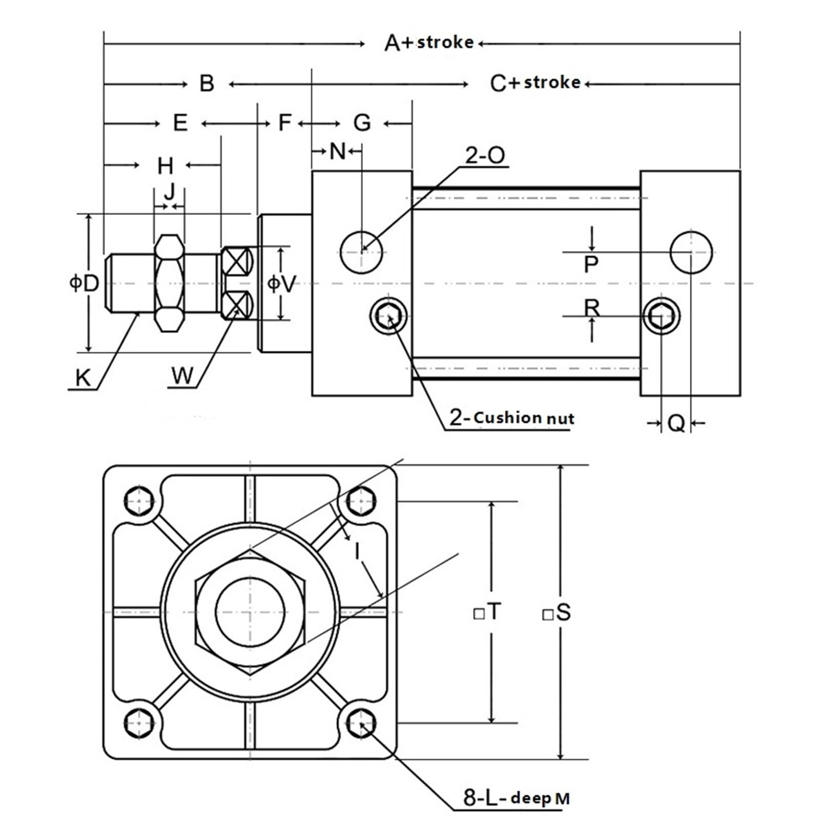 Pneumatischer Standardzylinder, SC 50-25-300, PT1/4''-Anschluss, 50 mm Bohrung, 25/50/75/100/125/150/175/200/250/300 mm Hub(SC50X175)