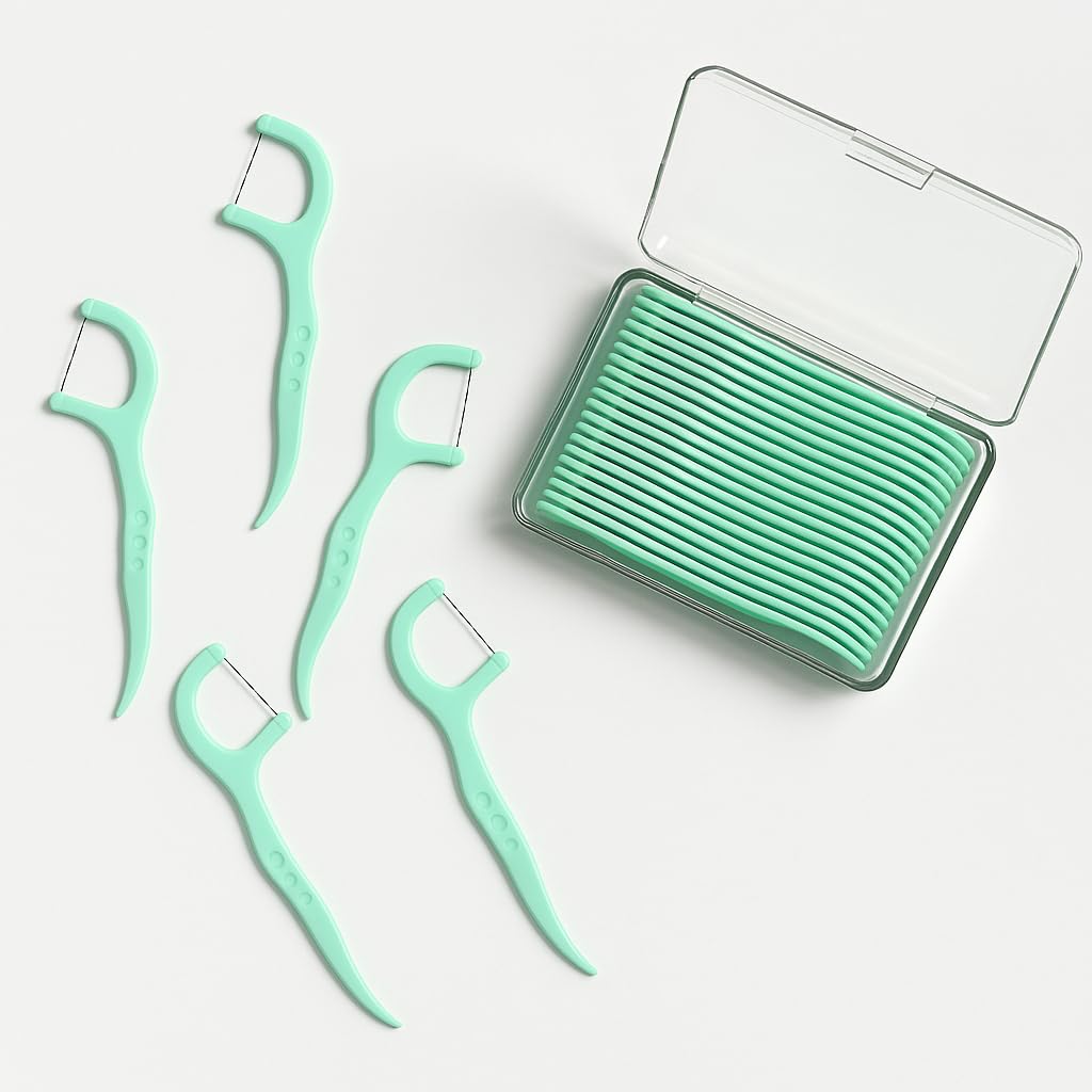 Smile Set Premium Floss Picks for Teeth - Mint Dental Floss Picks - Pack of 50
