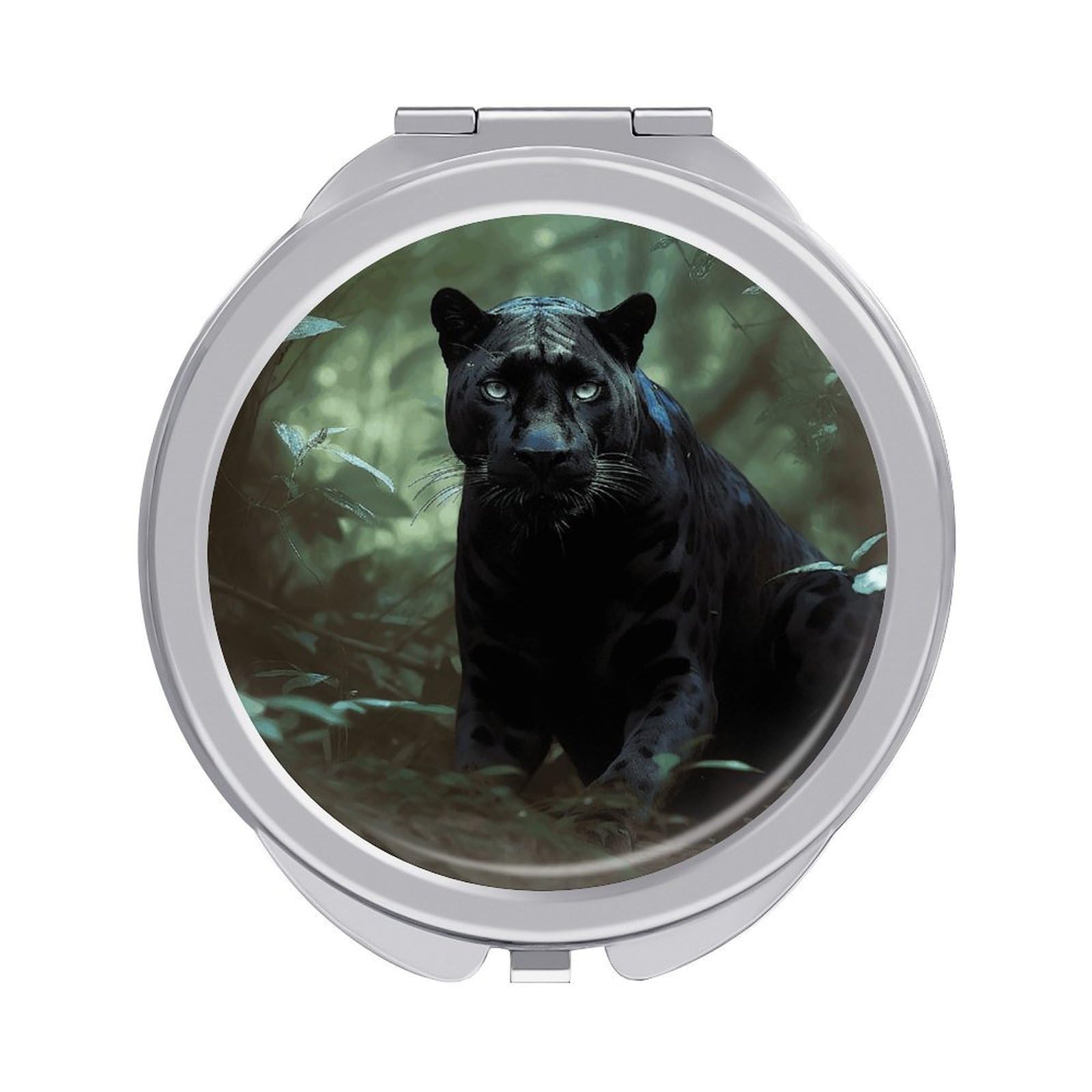 VstaDank Forest Panther Travel Makeup Mirror Cute Compact Mirror for Women 1X/2X Magnifying Metal Pocket Makeup Mirrors Folding Round Makeup Mirrors for Handbag Wallet & Gift