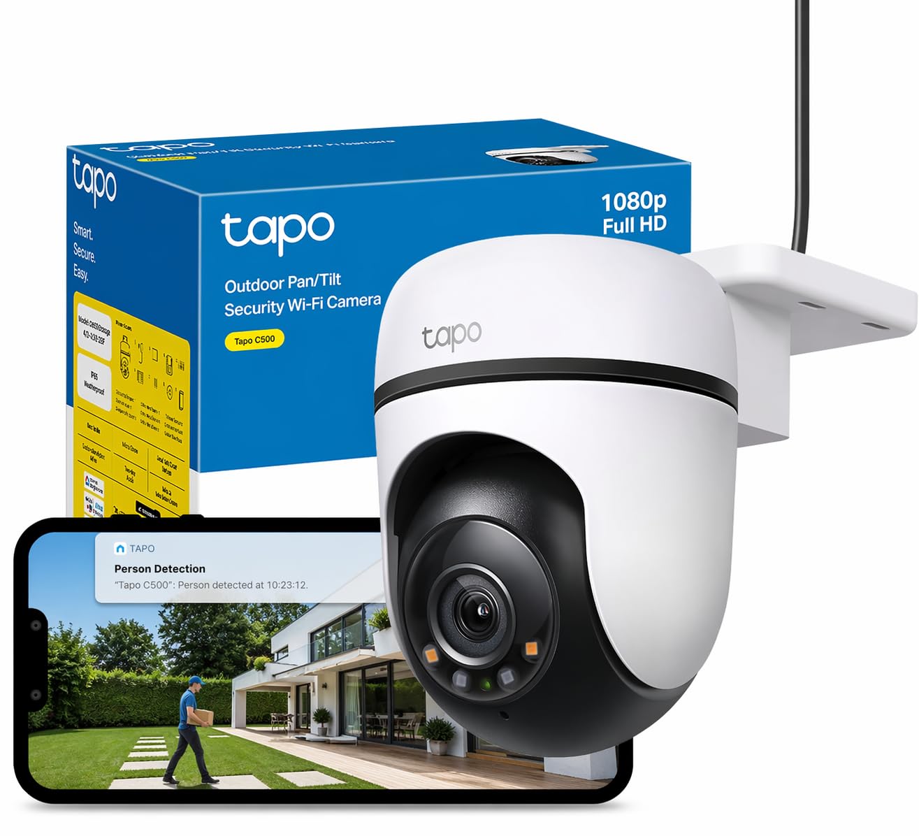 Tapo TP-Link C500 WLAN Überwachungskamera Außen, 360° Sichtbereich, 1080p Auflösung, Bewegungserkennung, Nachtsicht bis zu 30 m, Zwei-Wege-Audio, Kompatibel mit Alexa & Google