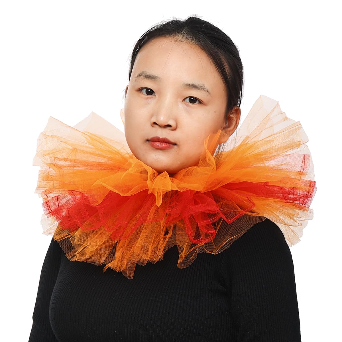 BLESSUME Victorian Ruffle Collar Renaissance Mesh Clown Collar Layered Neck Ruff For Fancy Dress (Orange/Red) — image 1