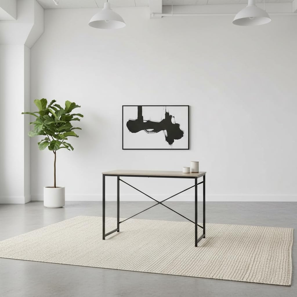 MOBLEKIT | Mesa Auxiliar Metal y Madera Negra 100x40x72 cm, Escritorio Auxiliar con Estructura Negra, Mesa Rectangular para Oficina, Salón o Dormitorio, Mueble Funcional y Estable para Hogar Moderno