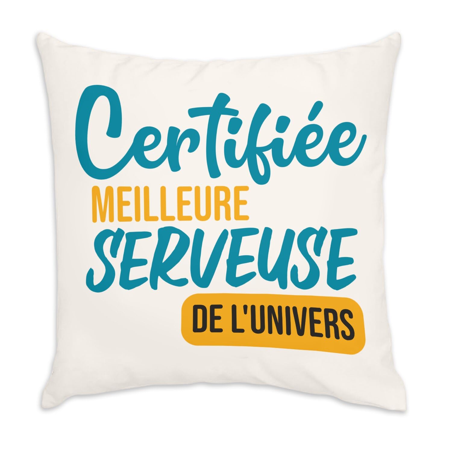 Fabulous White Velvet Pillow Cover - Certified Best Waitress of the Universe Café Restaurant Brasserie - 40 x 40 cm - Velvet Touch - Cover and Pillow Included