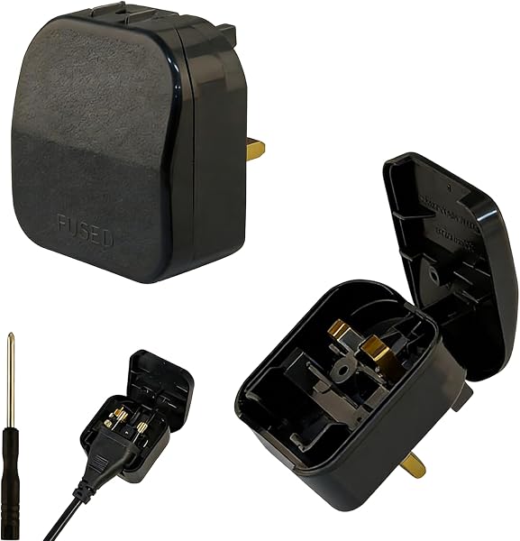 2 Pack EU to UK Plug Adapter with 13A Fuse, 2 Pin to 3 Pin Adapter Plug UK, Converter Plug EU to UK For Type E/F, Toothbrush Adapter Plug with Screwdriver, Black - 1