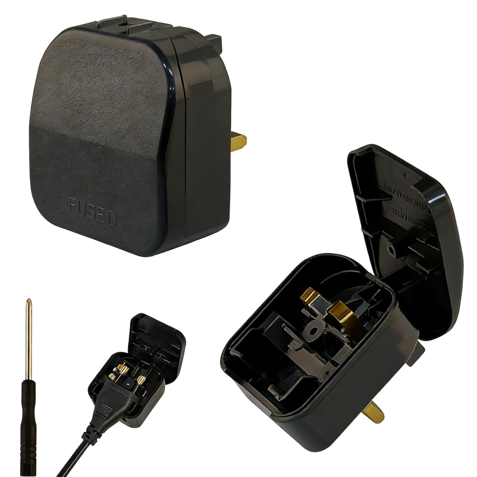 2 Pack EU to UK Plug Adapter with 13A Fuse, 2 Pin to 3 Pin Adapter Plug UK, Converter Plug EU to UK For Type E/F, Toothbrush Adapter Plug with Screwdriver, Black