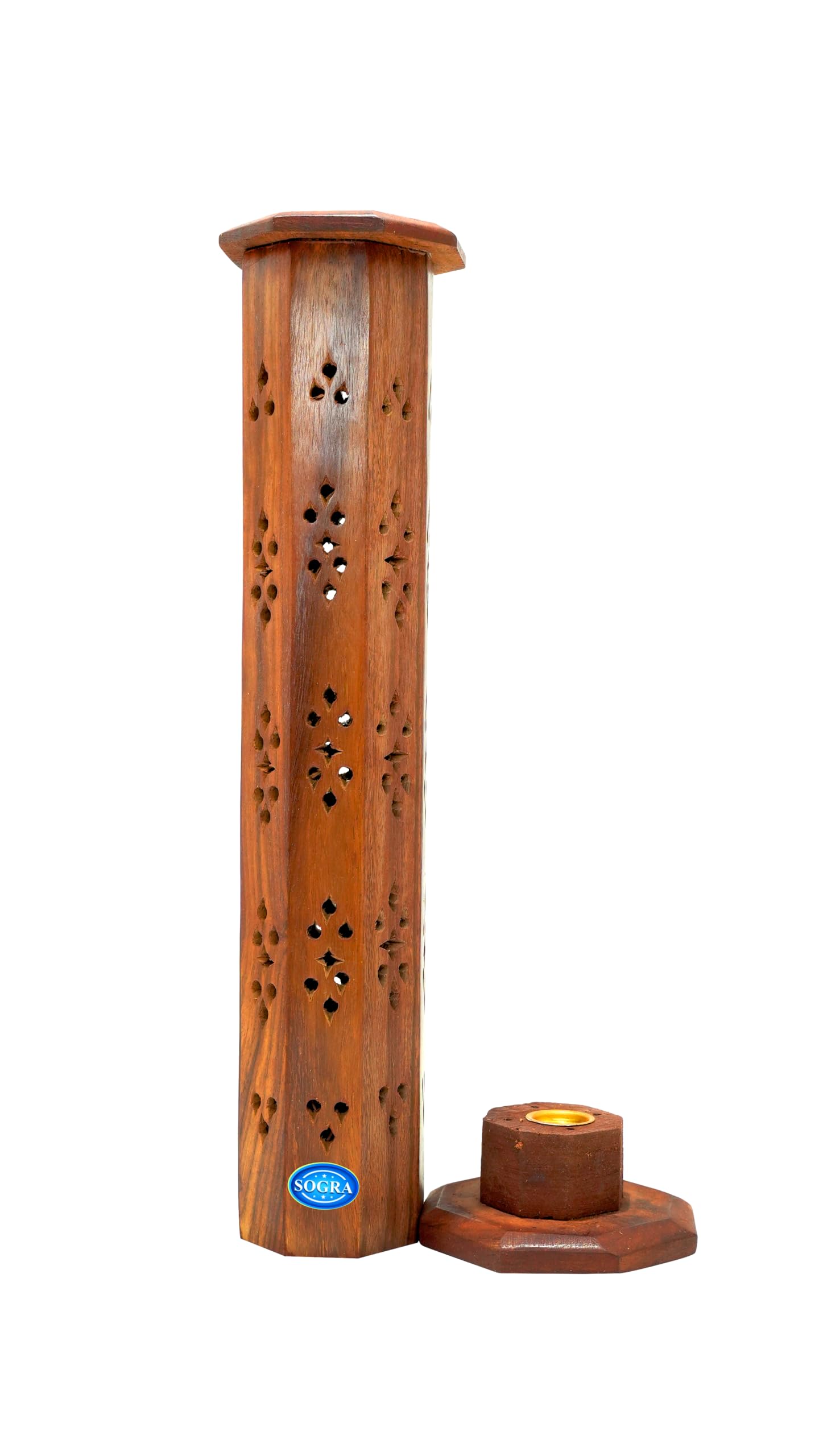 Sogra Wood Agarbatti Stand with Ash Catcher & Dhoop Stick Holder, Incense Holder |Wooden Incense Stick Holder for Home/Office Decor/Temple Decor Diwali Decoration 12 x 3 x 3 inches