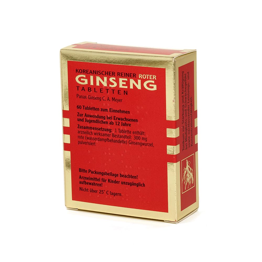 KGV Koreanischer Reiner Roter Ginseng, 60 Tabletten, je 300 mg Ginsengwurzel-Pulver, Arzneimittel mit 6-jährigem Panax Ginseng