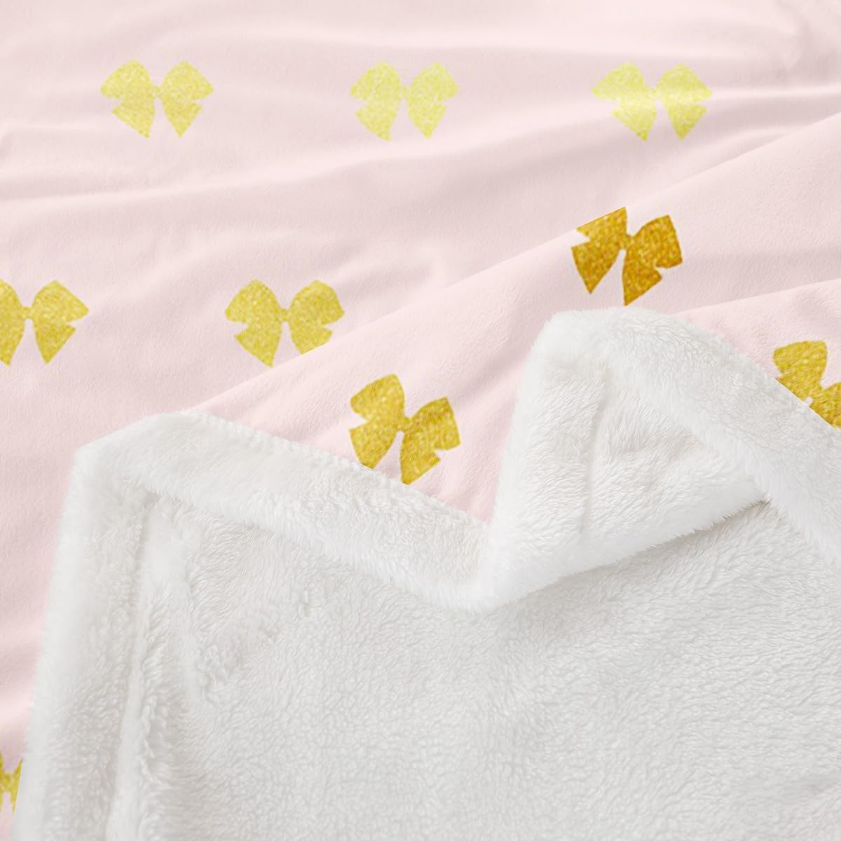 Erosebridal Golden Bowknot Fleece Blanket Multicolor Cute Bow Knot Sherpa Blanket 30"x40",Kawaii Colorful Cartoon Dreamy Princess Fuzzy Plush Throw for Teen Girls Crib Stroller Travel Decor