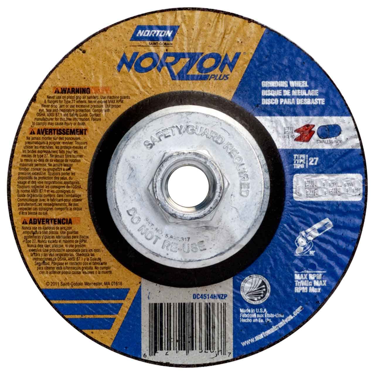 Norton 66252841891 6x1/8x5/8-11 in. NorZon Plus SGZ CA/ZA Grinding and Cutting Wheels, Type 27, 24 Grit, 10 pack