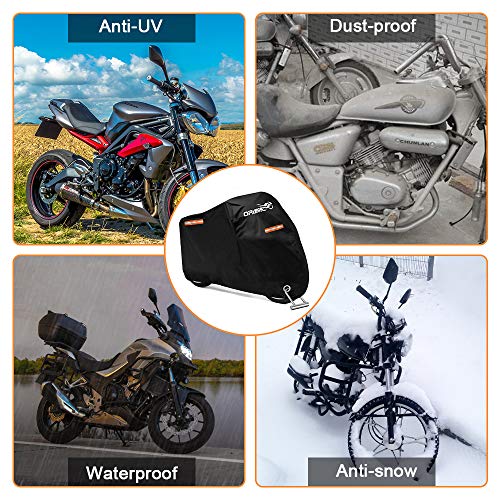 Housse Moto, opamoo Housse de Protection pour Moto Nylon 210T Imperméable Anti Pluie Anti Neige Anti Poussière Couverture de Moto Anti Vent UV pour Moto Scooter avec Sac 245x105x125cm - Noir - Image 4