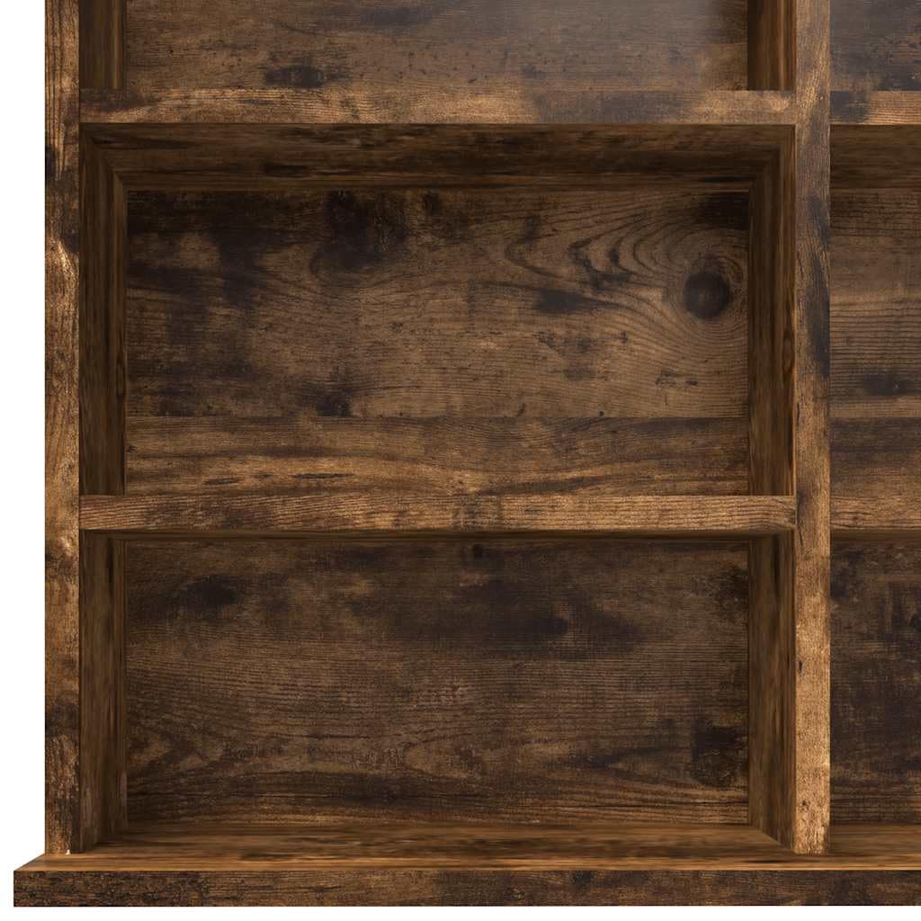 Estantería para CD, roble ahumado, 102 x 23 x 177,5 cm, material de madera con compartimentos abiertos para discos de vinilo y accesorios, versátil como estantería o armario de almacenamiento