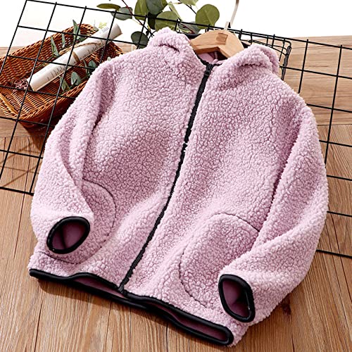 Kids Fleece Sweatshirt Jacket Winter Autumn Warm Coat with Zippered Hooded Cozy Outwear (Purple, 4-5 Years)3