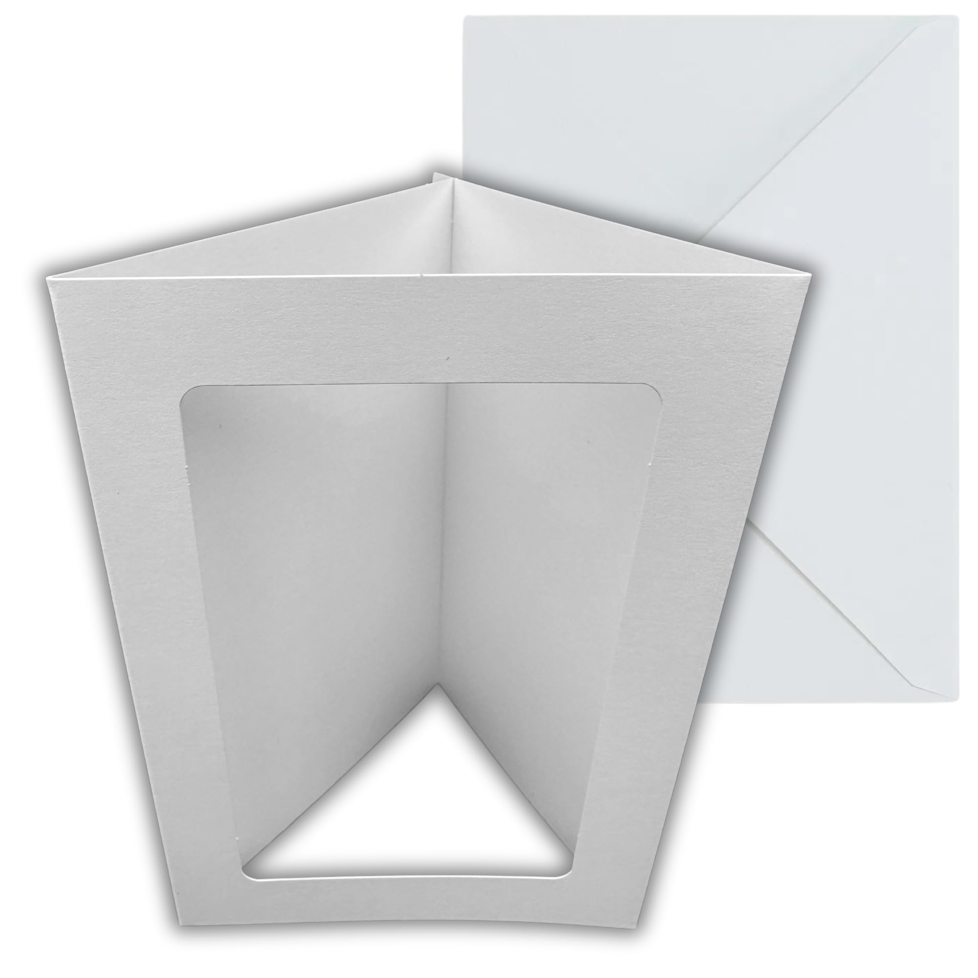 Stella Weds 10 Pack A6 White Rounded Oblong Aperture Card Blanks & Envelopes, Tri-Fold