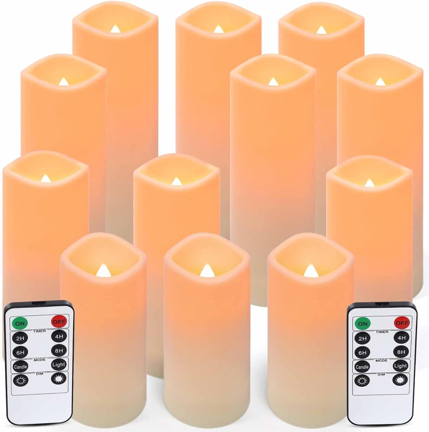 Tobeape 12 Pack Flameless Candles with Remote& Timers, Waterproof Battery Operated Candles (D 2.2" x H 4" 5" 6" 7"), Outdoor Indoor Led Electric Candle Light for Home Wedding Birthday Party Decor