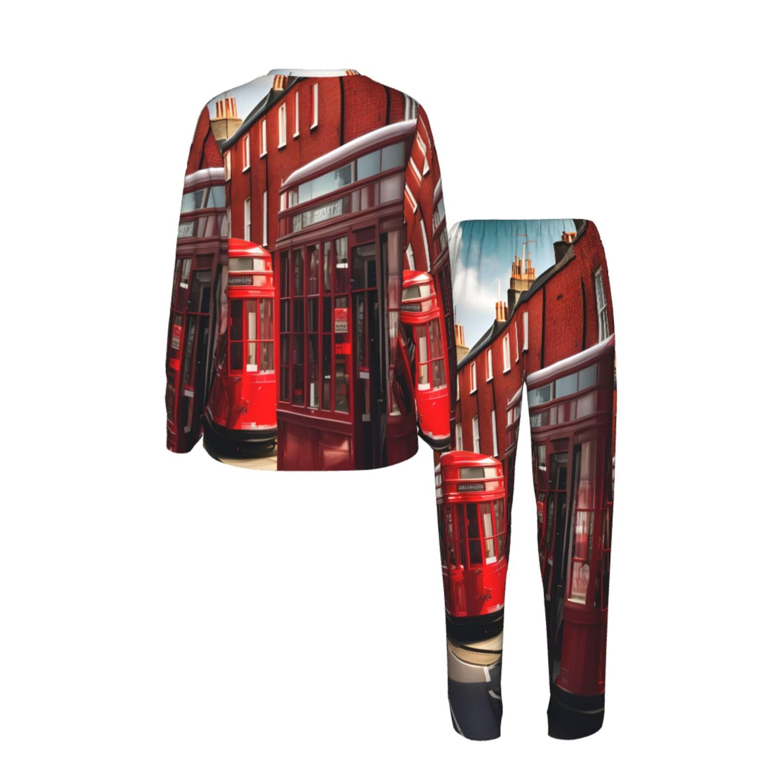 Red London Street Print - Pigiama da donna a maniche lunghe, morbido, confortevole, elastico