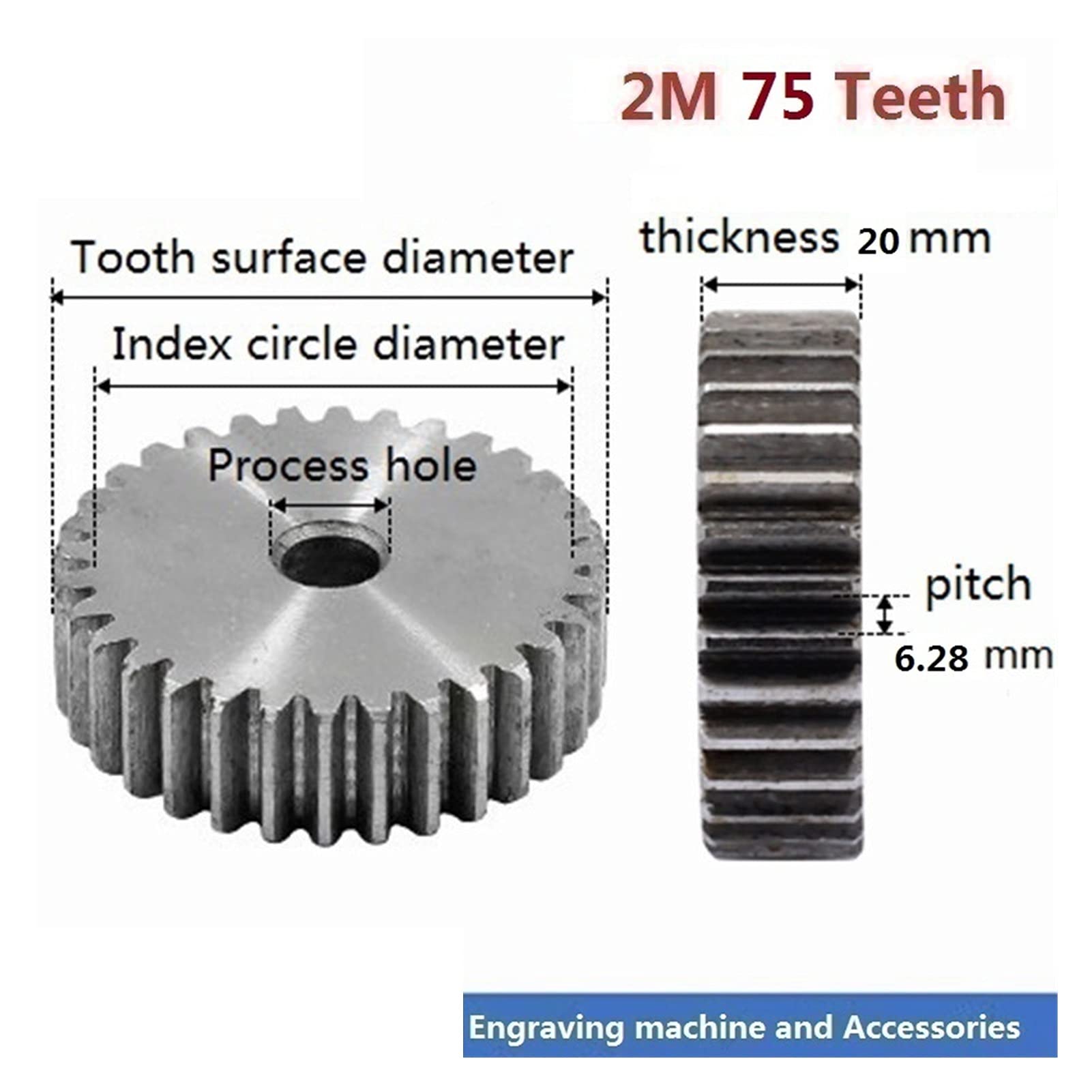 CHFENG-GG. 2m 75 Zähne Metallsporn Getriebe 1PC 45 Anzahl Stahlritzel (Number of Teeth : 75 Teeth)