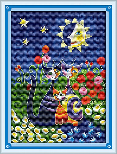 Image of Howie's Needlepoint Cross Stitch Kits, 11CT Pre-Printed Pattern Needlepoint Kits, Full Range of Stamped Starter Kits (Cats Under The Sun, 9.8 x 13.8 Inch)