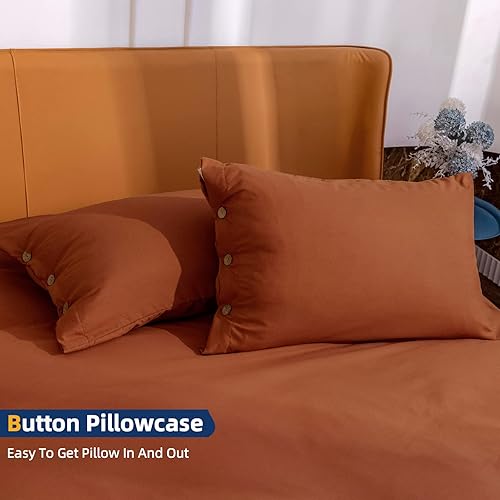 Miniatura 3 de Argstar Juego de funda de edredón de 3 piezas con cierre de botón, funda de edredón naranja quemado con botones, 100% microfibra, suave y de fácil