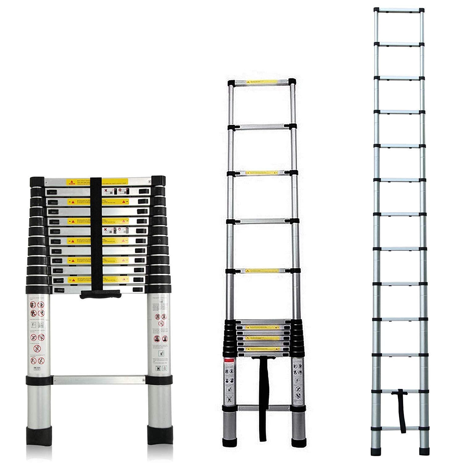 Teleskopleiter 3,8M Aluminium, Ausziehleiter Mehrzweckleiter, 150kg Tragfähigkeit, Leiter für Dachrinnenreinigung Dachboden Kletterdach